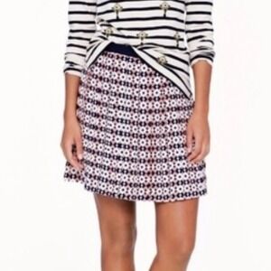 J. Crew Rose Navy White Pleated 100% Silk Miniskirt 10‎ Lined Zip Back Geometric